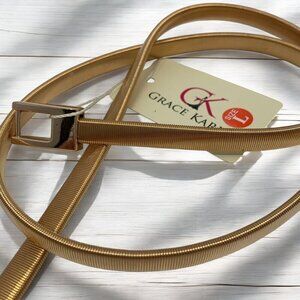 Grace Karin Snake Chain Stretch Gold Metal Belt W/ Gold Buckle Size L NWT